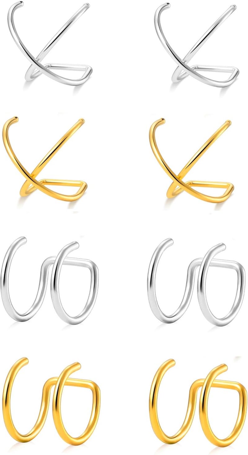 Tornito 4-10 Pairs Stainless Steel Ear Cuff Helix Cartilage Clip On Wrap Earrings Fake Nose Ring Non-Piercing Adjustable - Image 1